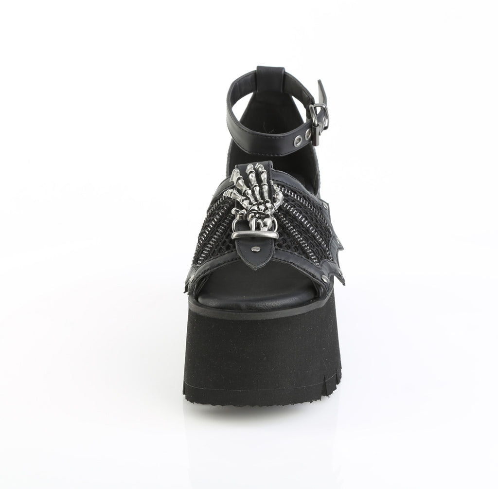 DEMONIA ASHES-11 - Black Vegan Leather-Mesh Sandals