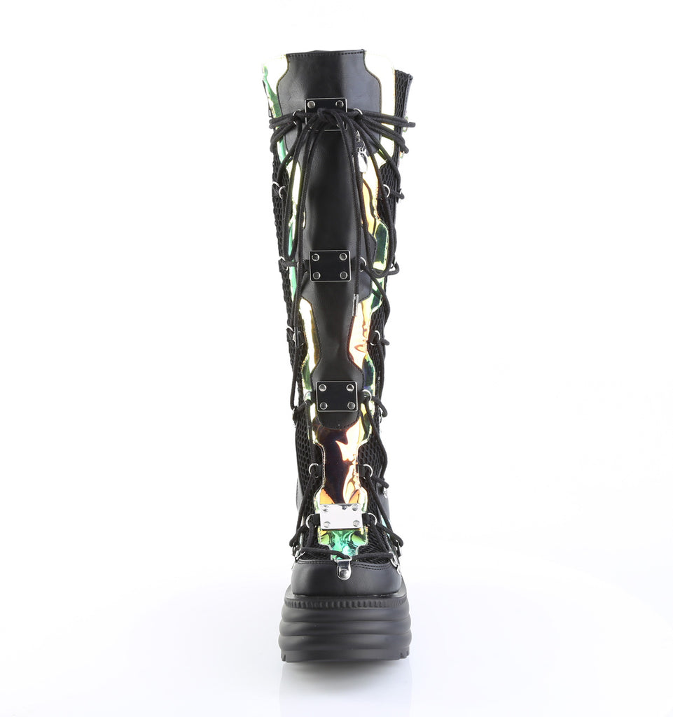 DEMONIA BLAZE-152 - Blk Vegan Leather- Magic Mirror Boots