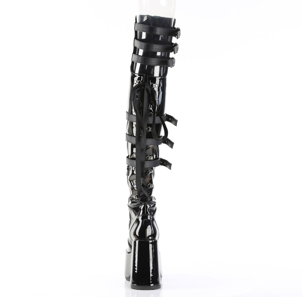 DEMONIA CAMEL-308 - Black Patent Boots