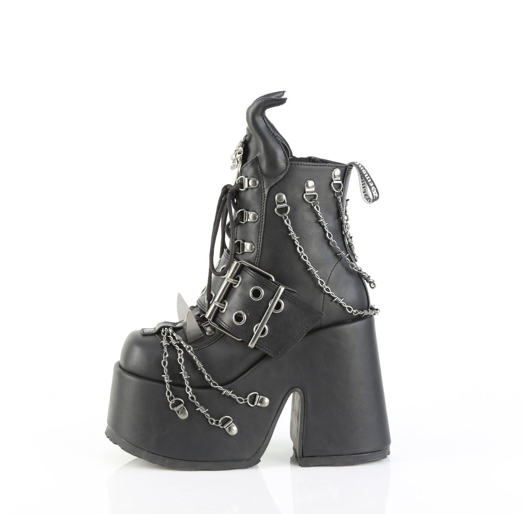 DEMONIA CAMEL-64 - Black Vegan Leather Boots