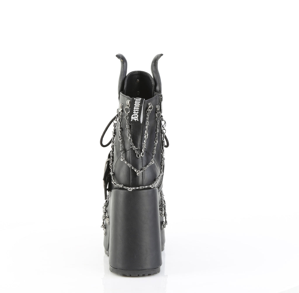DEMONIA CAMEL-64 - Black Vegan Leather Boots