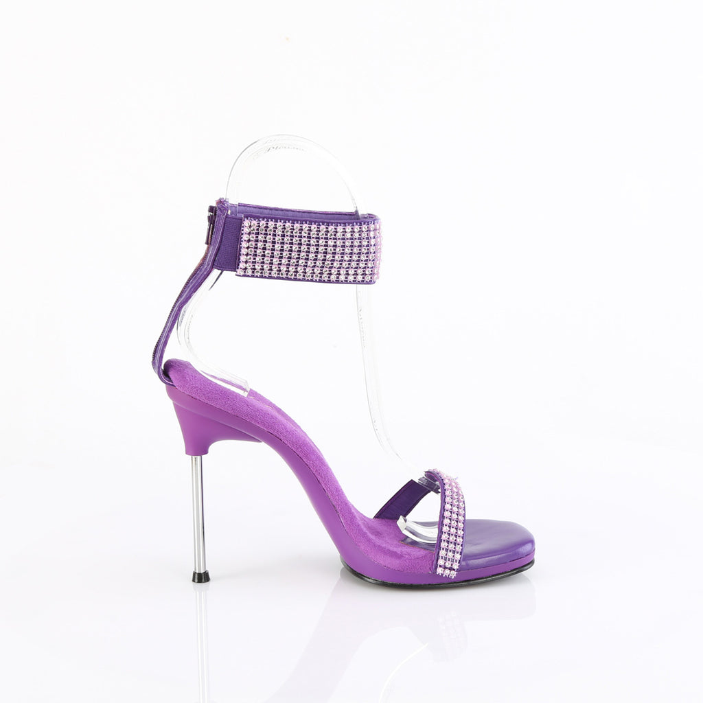 CHIC-40 - Purple Faux Leather-Rhinestone Heels
