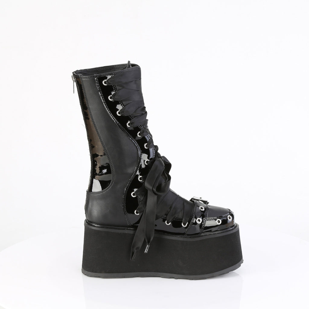 DAMNED-120 - Black Vegan Leather-Patent Boots