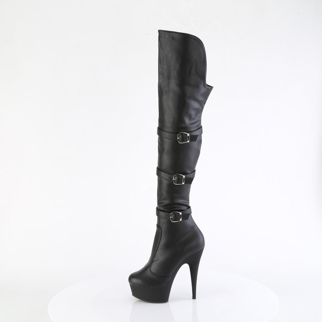 DELIGHT-3018 - Black Stretch Faux Leather Boots