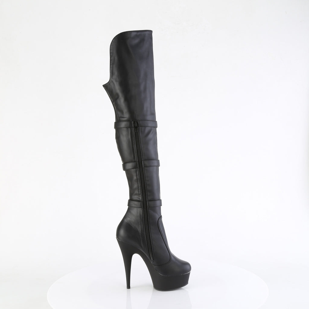 DELIGHT-3018 - Black Stretch Faux Leather Boots