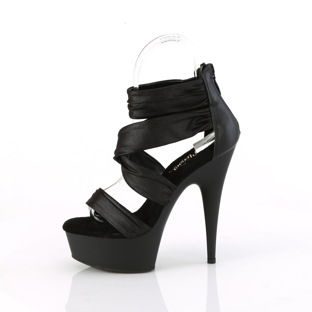 DELIGHT-620 - Black Faux Leather-Fabric Heels