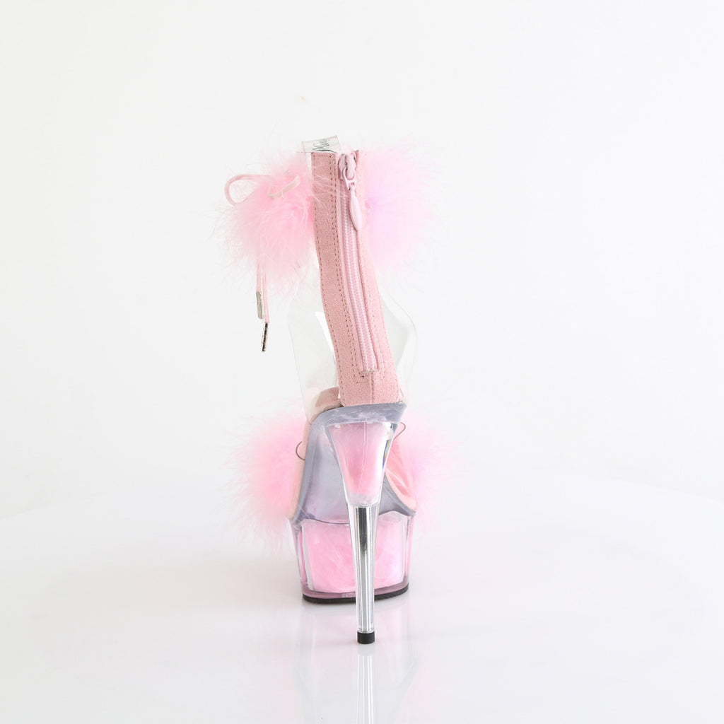 DELIGHT-624F - Clear-Baby Pink Marabou Fur Heels