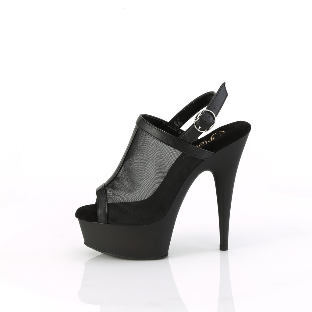 DELIGHT-636 - Black Faux Leather-Mesh Heels