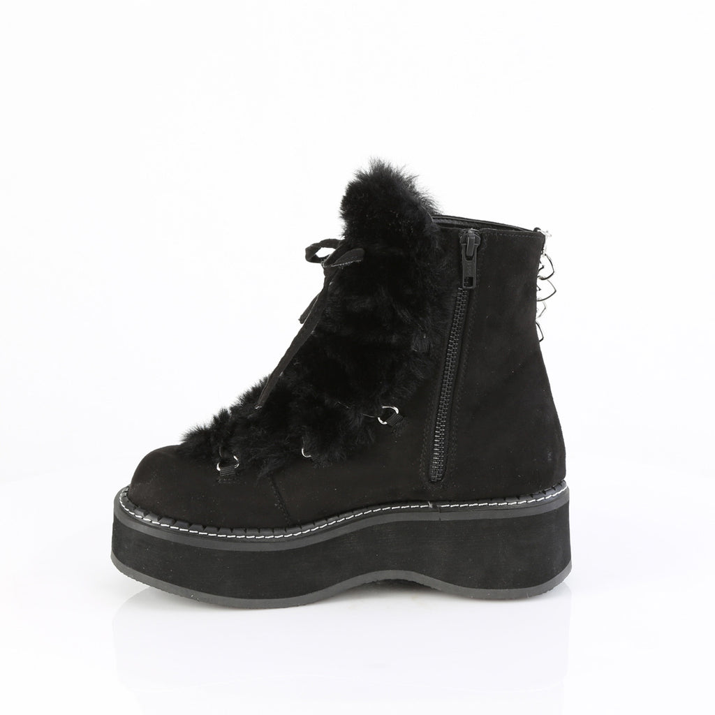 EMILY-55 - Black Vegan Suede-Faux Fur Boots