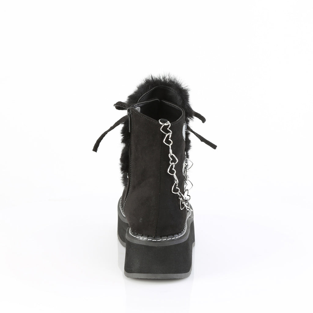 EMILY-55 - Black Vegan Suede-Faux Fur Boots
