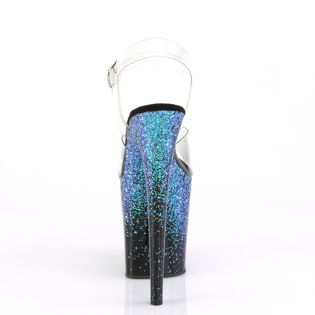 FLAMINGO-808SS - Clear/Black-Blue Multi Glitter Heels