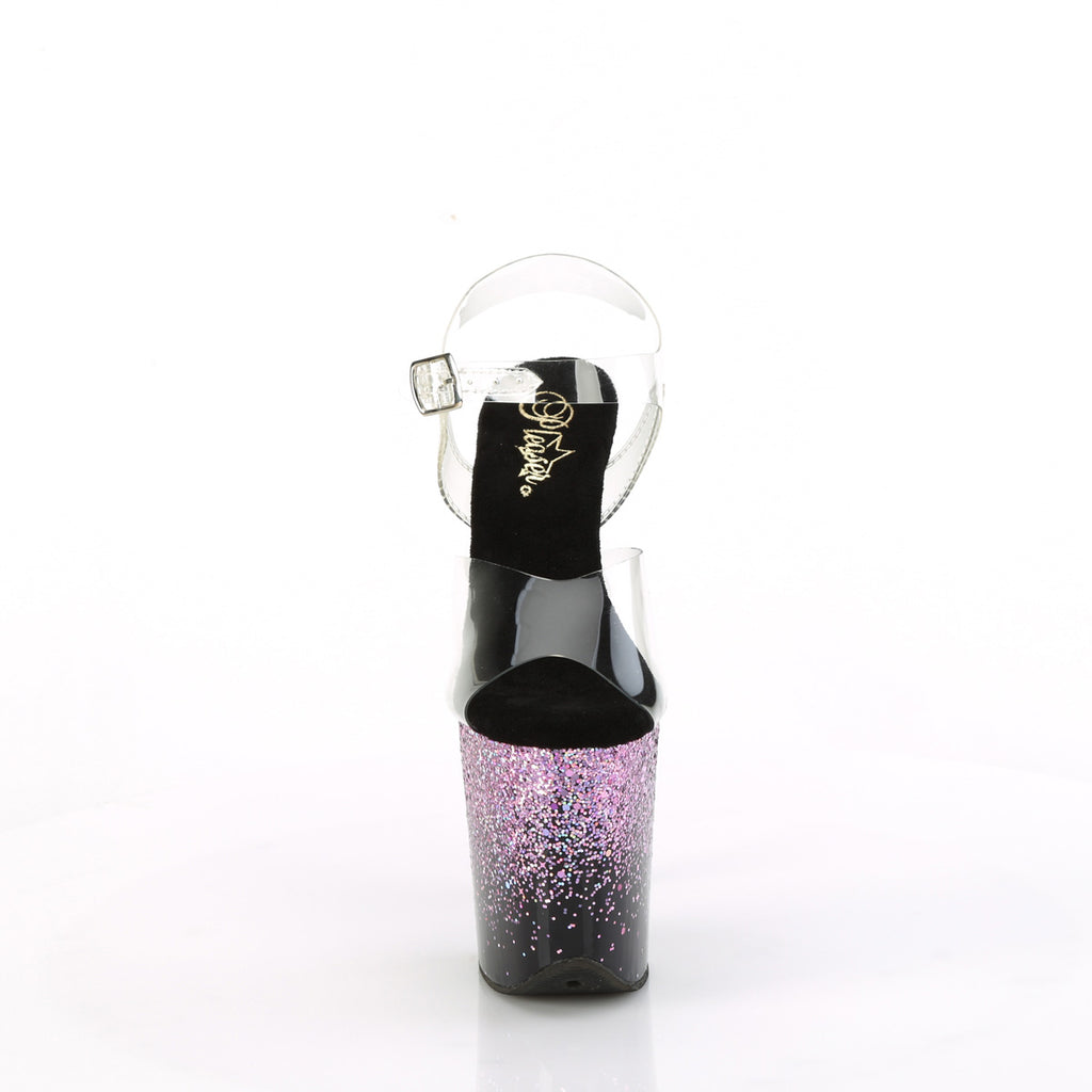 FLAMINGO-808SS - Clear/Black-Purple Multi Glitter Heels