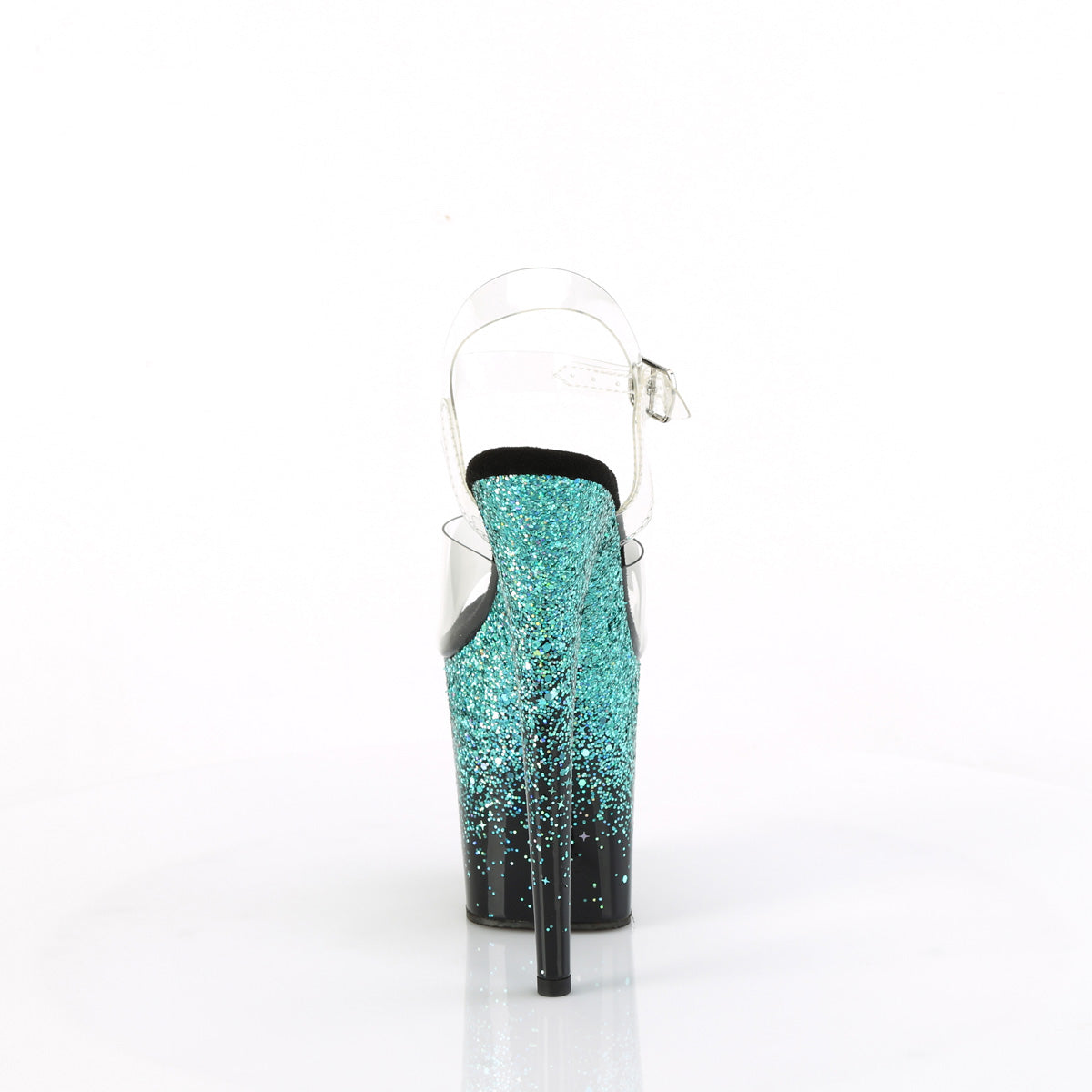 FLAMINGO-808SS - Clear/Black-Turquoise Multi Glitter Heels
