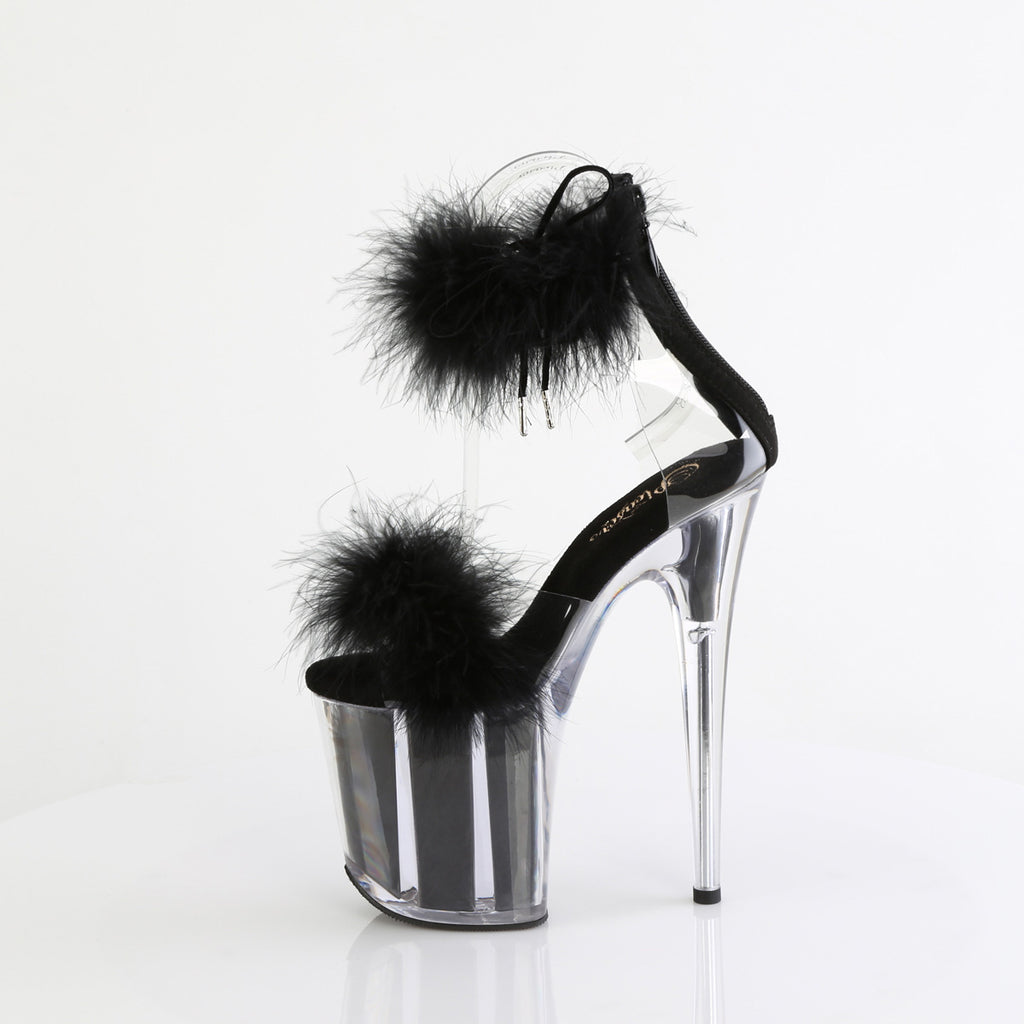 FLAMINGO-824F - Clear-Black Marabou Fur Heels