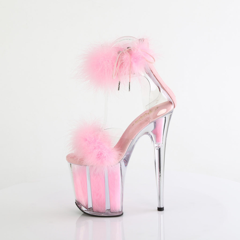 FLAMINGO-824F - Clear-Baby Pink Marabou Fur Heels