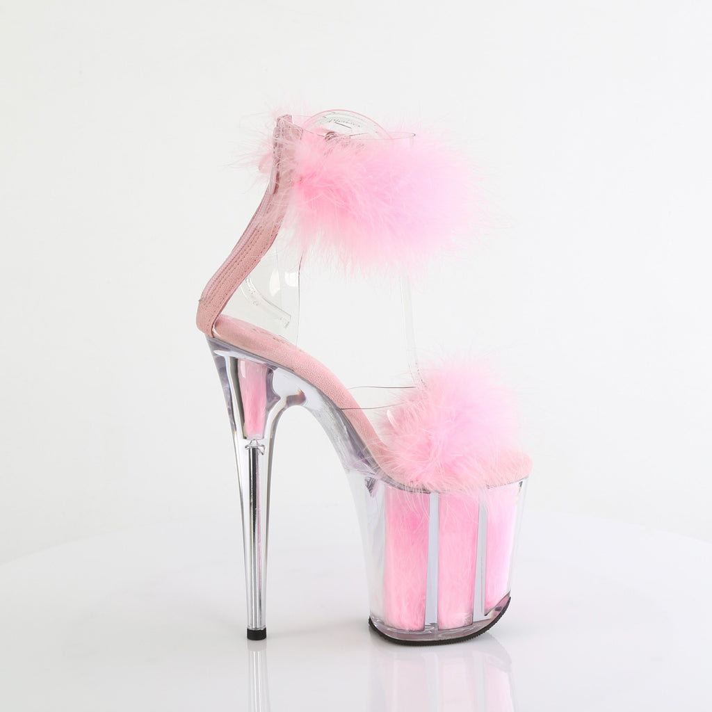 FLAMINGO-824F - Clear-Baby Pink Marabou Fur Heels