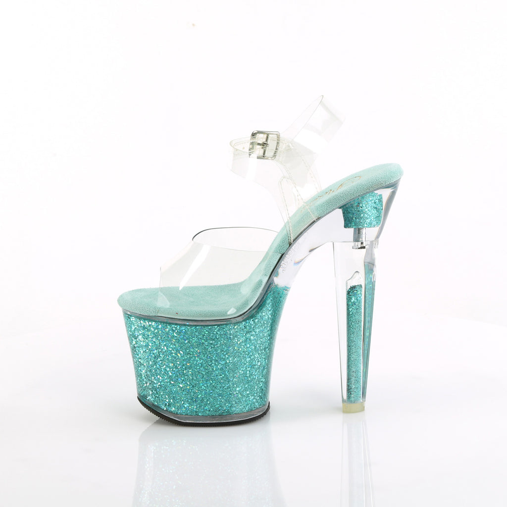 LOVESICK-708SG - Clear/Aqua Multi Iridescent Glitters Heels