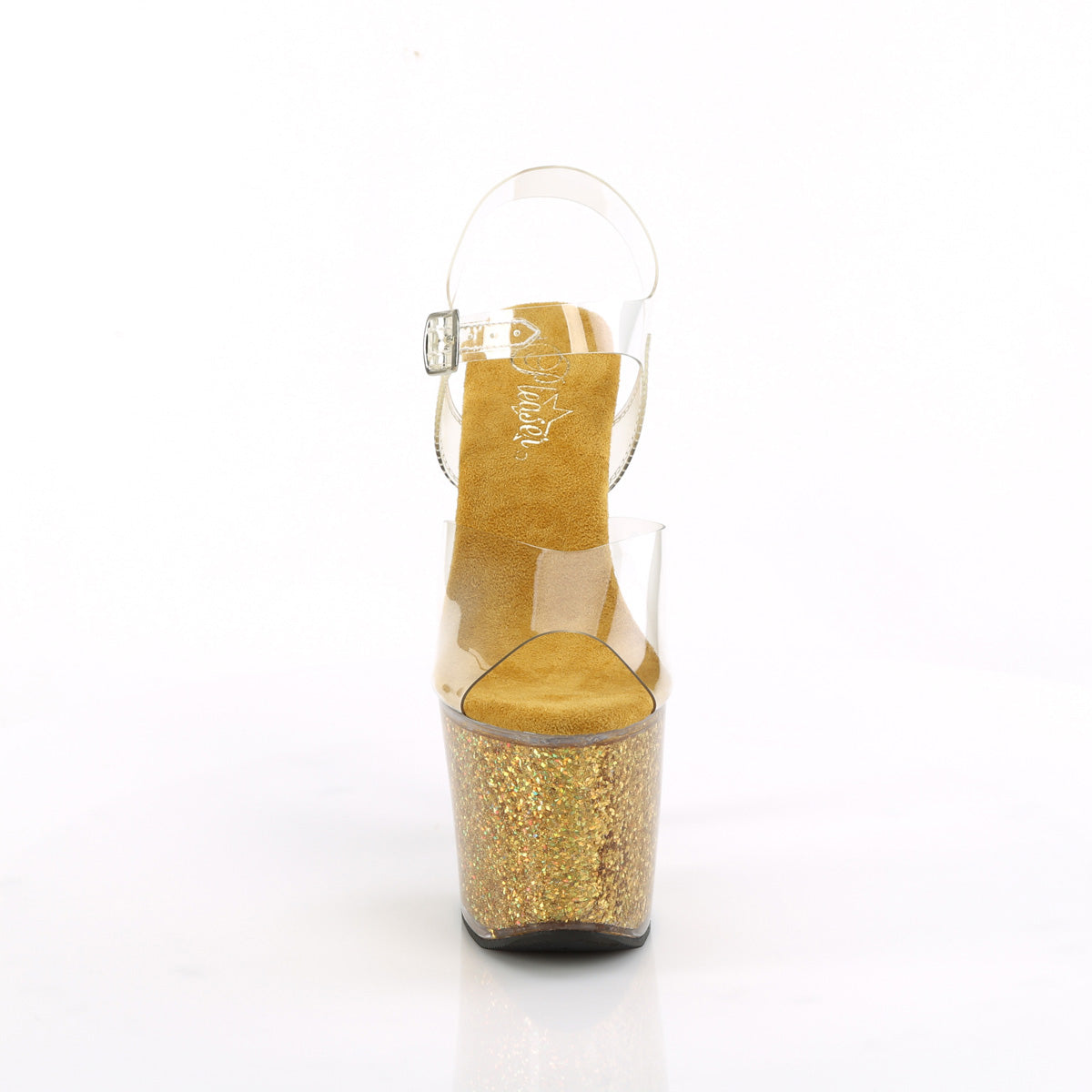 LOVESICK-708SG - Clear/Gold Multi Iridescent Glitters Heels