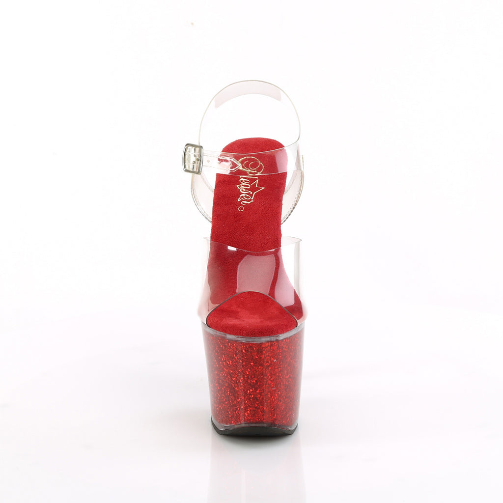 LOVESICK-708SG - Clear/Red Iridescent Glitters Heels