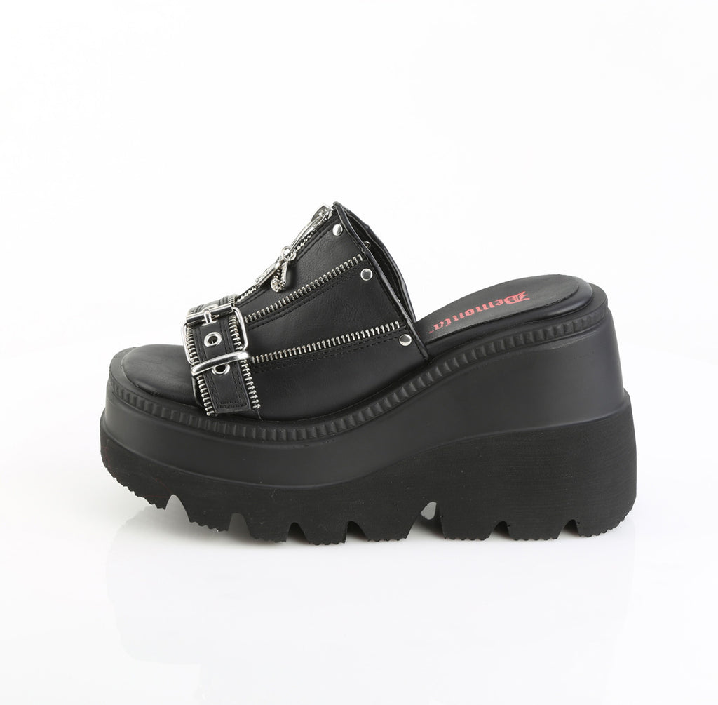 DEMONIA SHAKER-07 - Black Vegan Leather Platform Heels