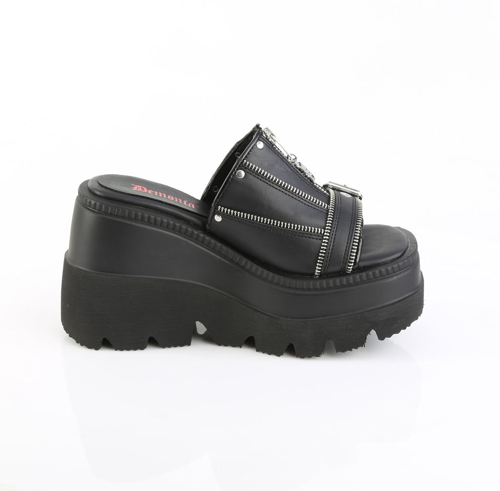 DEMONIA SHAKER-07 - Black Vegan Leather Platform Heels
