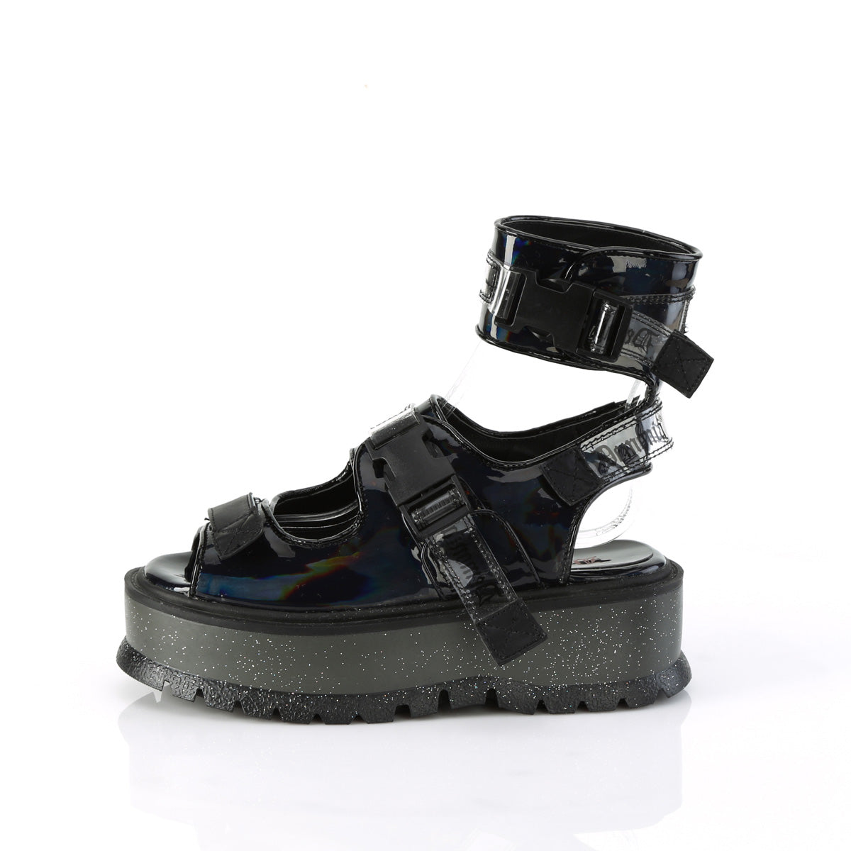 SLACKER-15B - Black Hologram Patent Sandals