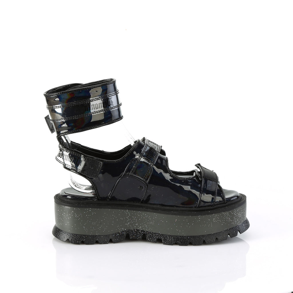 SLACKER-15B - Black Hologram Patent Sandals
