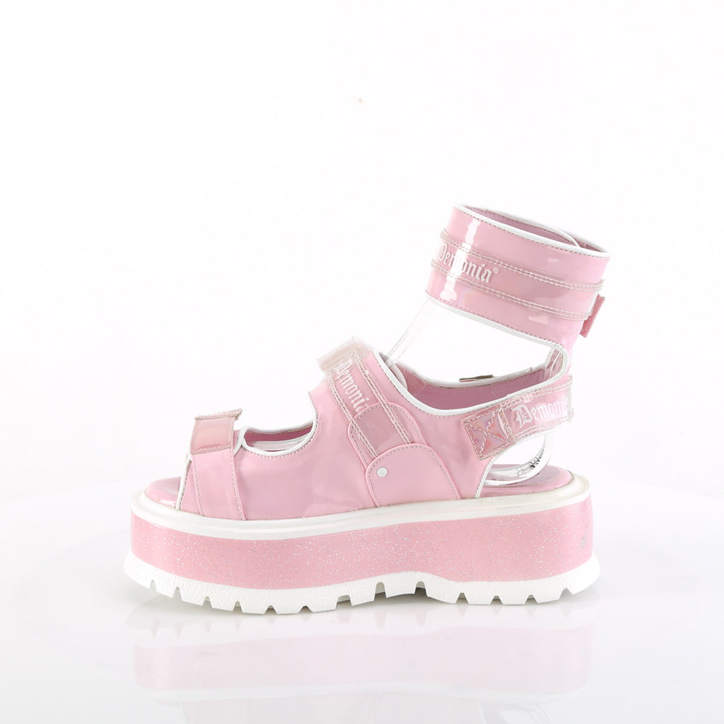 SLACKER-15B - Baby Pink Hologram Patent Sandals