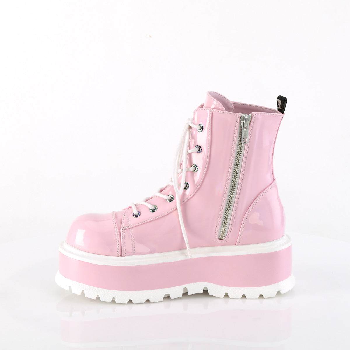 SLACKER-55 - Baby Pink Hologram Patent Boots