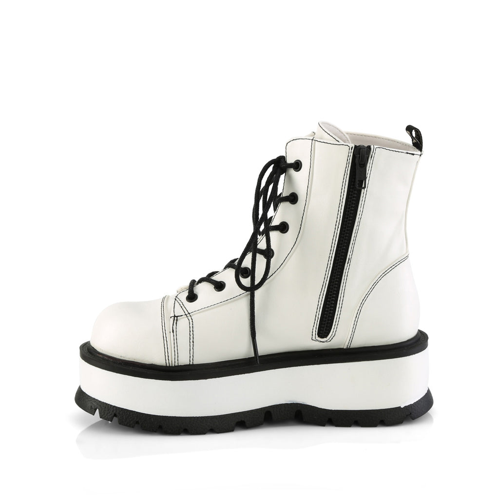 SLACKER-55 - White Vegan Leather Boots