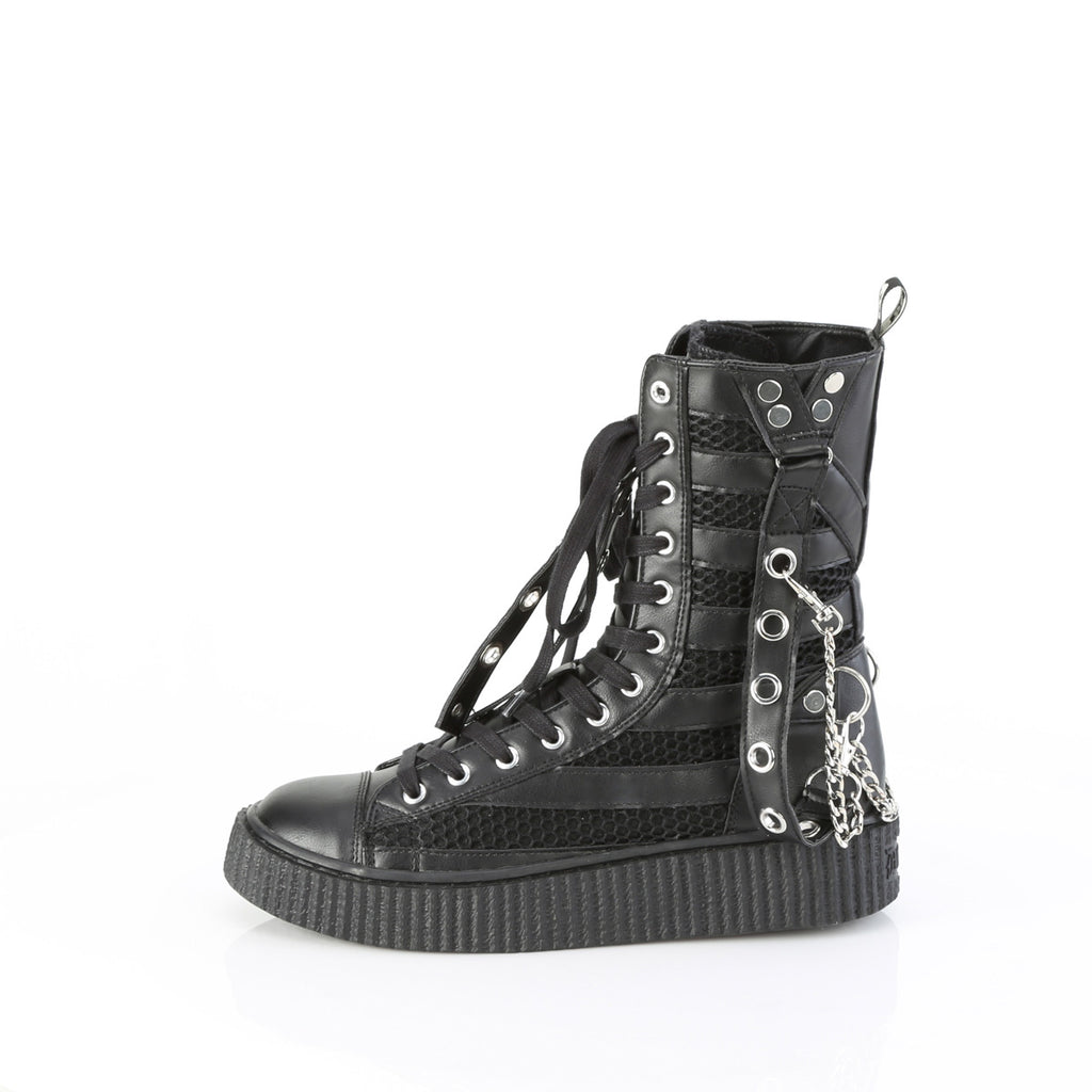 SNEEKER-325 - Black Vegan Leather-Fishnet Boots