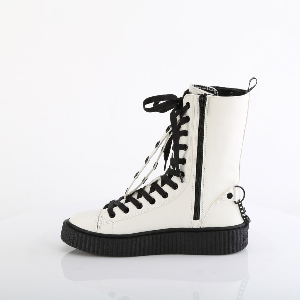 SNEEKER-325 - White Vegan Leather-Fishnet Boots