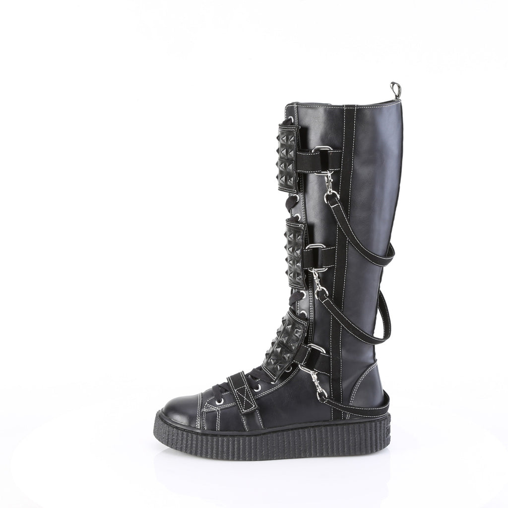 SNEEKER-410 - Black Vegan Leather-Canvas Boots