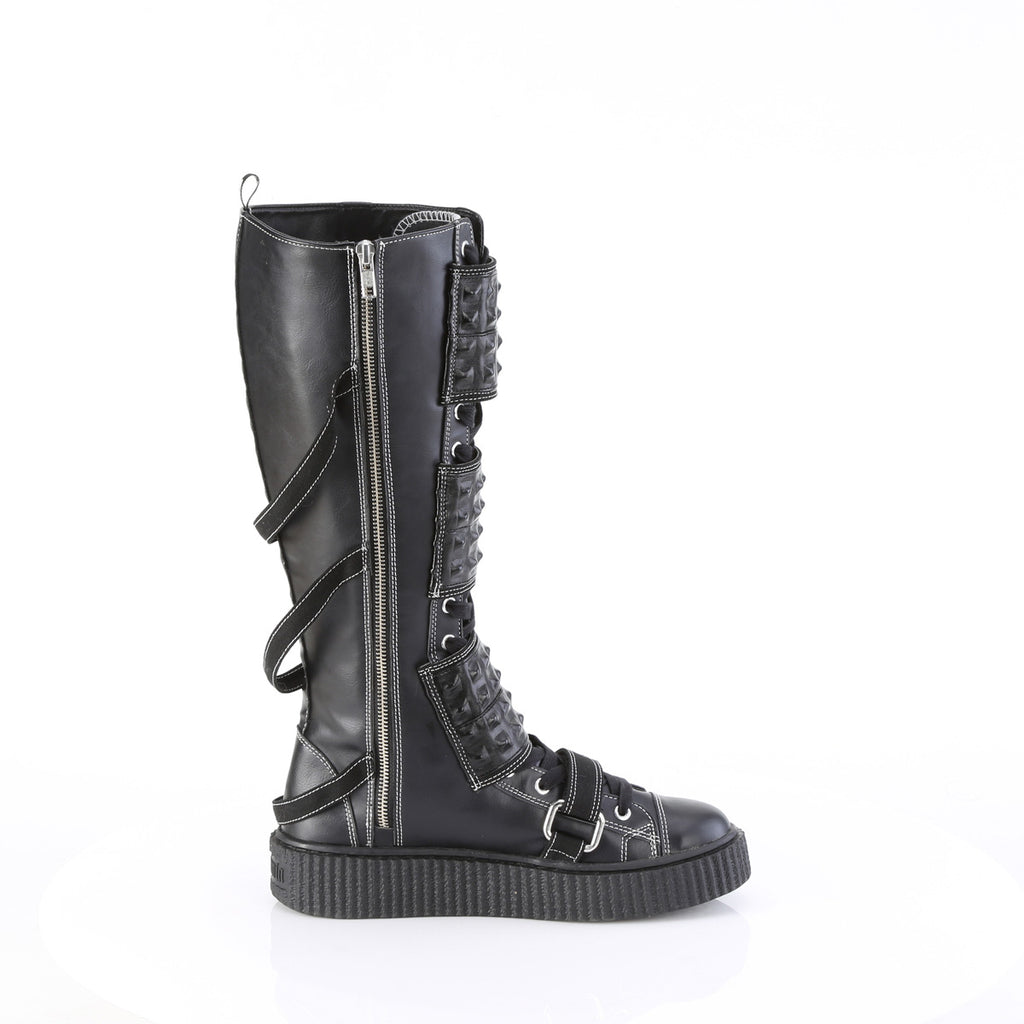 SNEEKER-410 - Black Vegan Leather-Canvas Boots