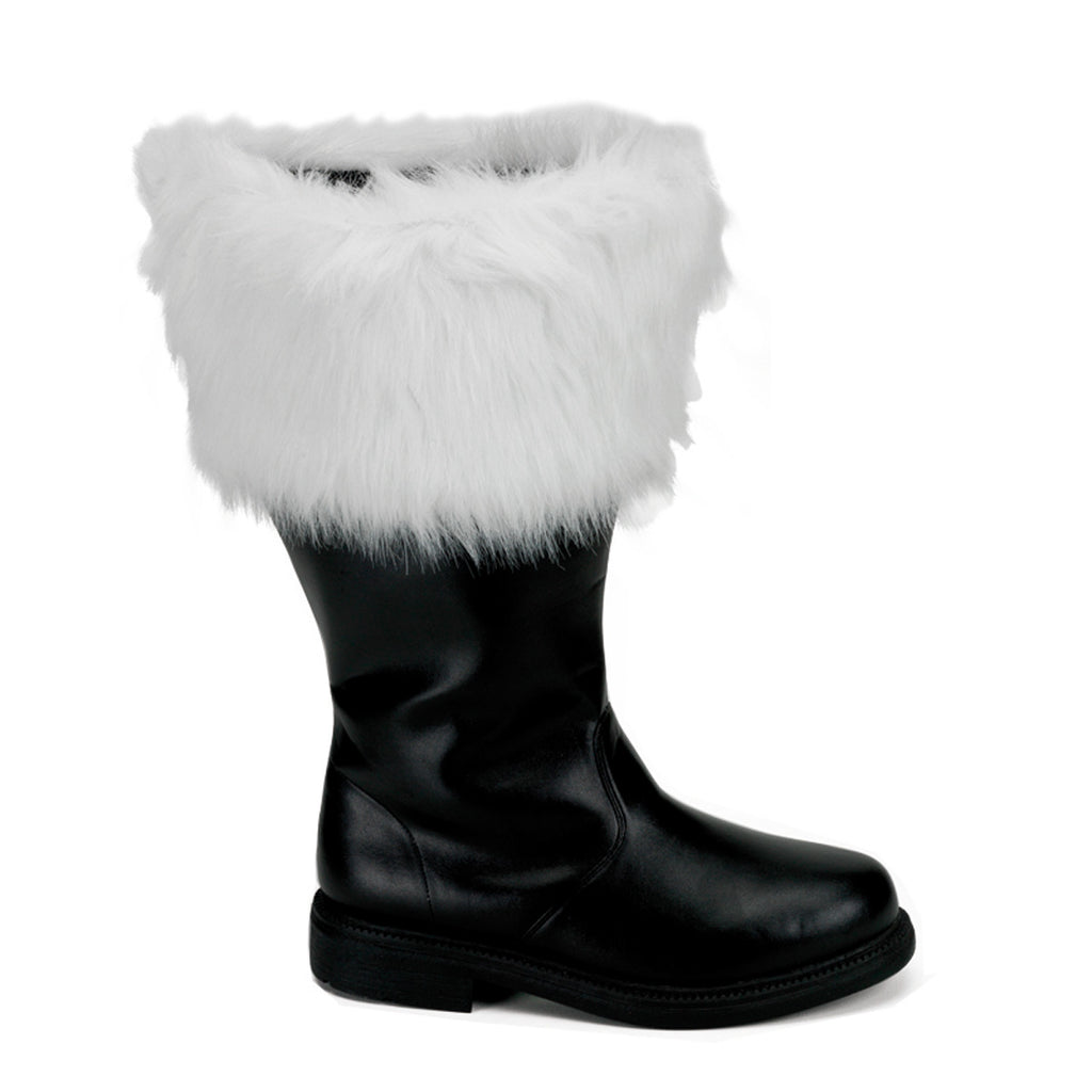 SANTA-106WC - Black Pu-White Faux Fur Santa Boots