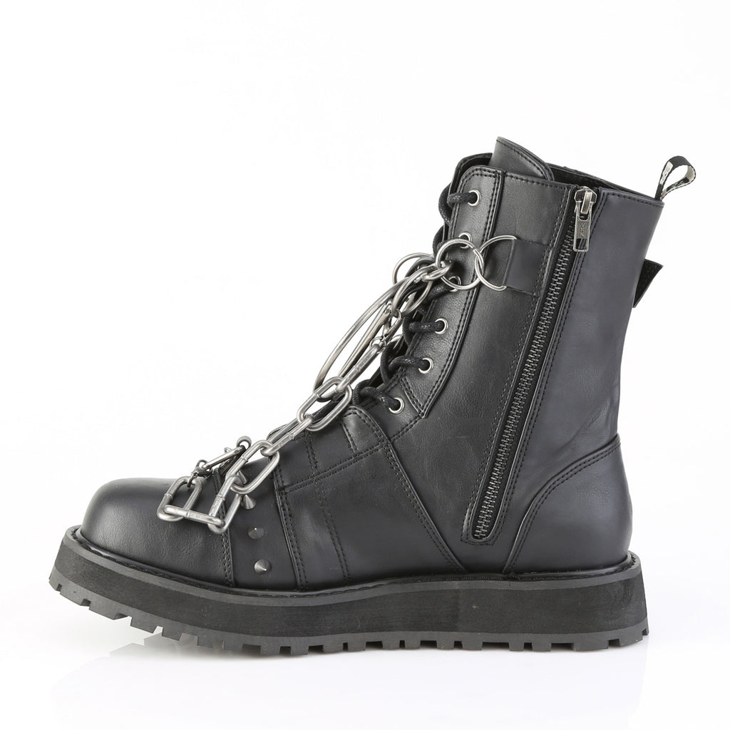 DEMONIA VALOR-204 - Black Vegan Leather Unisex Boots