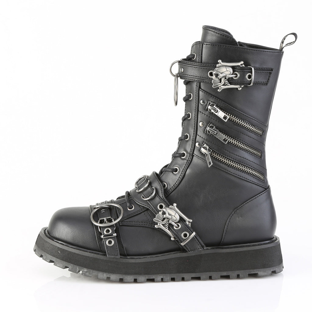DEMONIA VALOR-240 - Black Vegan Leather Unisex Boots