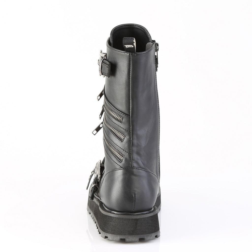 DEMONIA VALOR-240 - Black Vegan Leather Unisex Boots