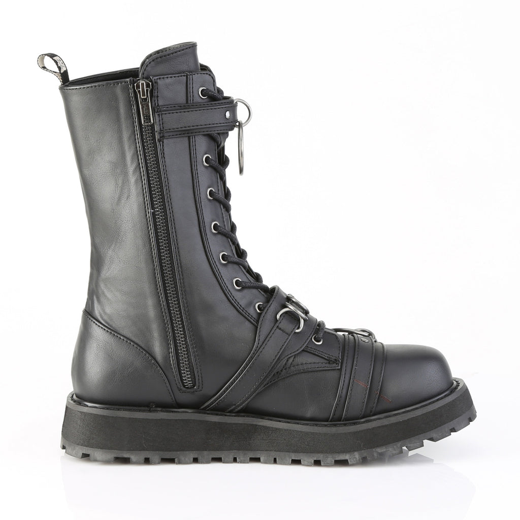 DEMONIA VALOR-240 - Black Vegan Leather Unisex Boots