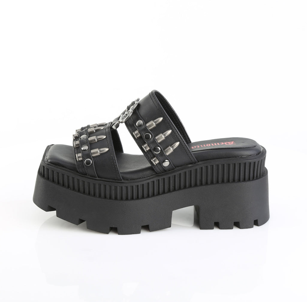 DEMONIA WRATH-08 - Black Vegan Leather Sandals