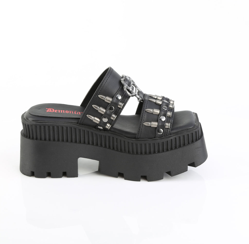DEMONIA WRATH-08 - Black Vegan Leather Sandals