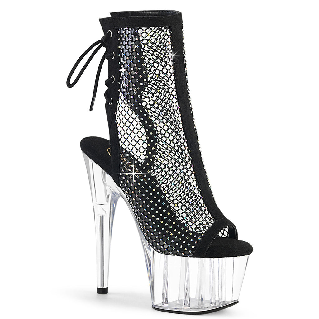 ADORE-1018RM - Black Faux Suede-RS Mesh/Clear