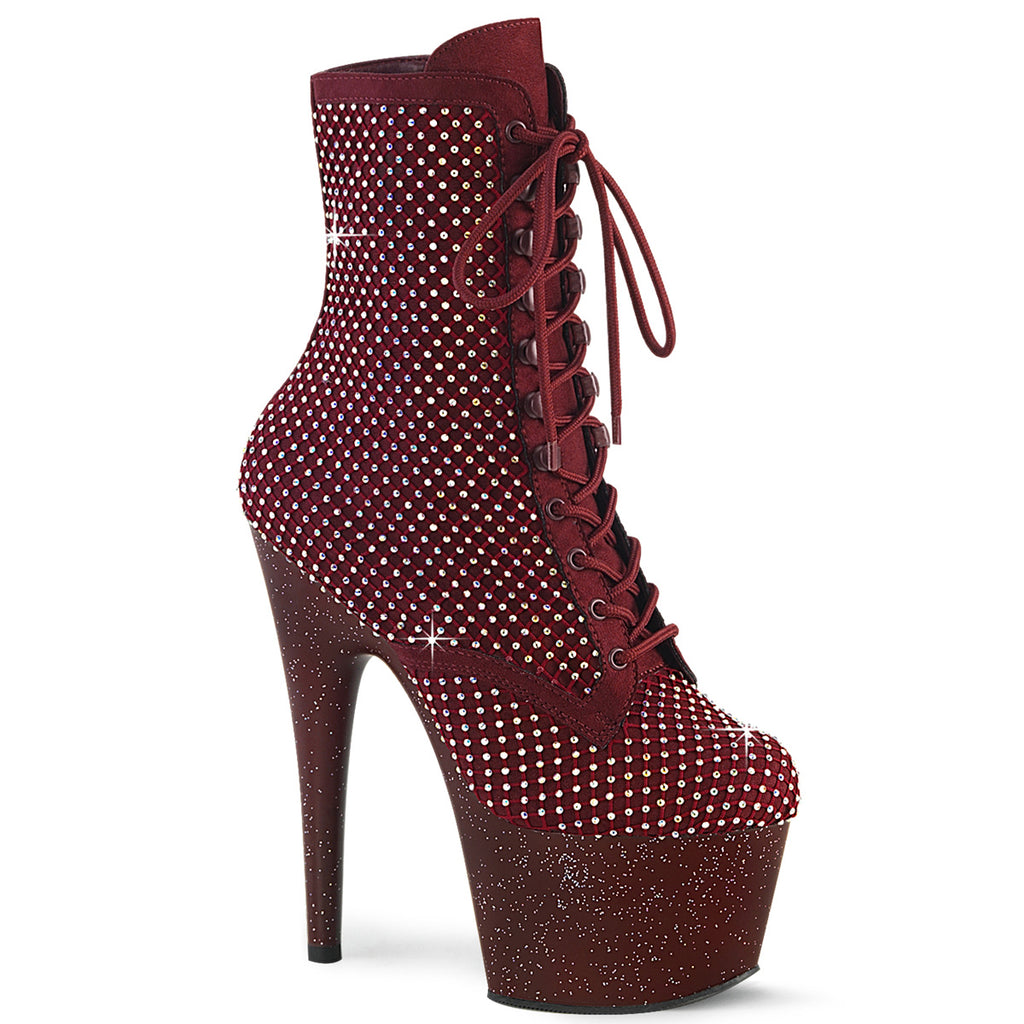 ADORE-1020RM - Burgundy Faux Suede-Rhinestone Mesh Boots