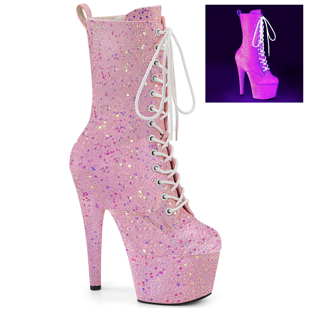 ADORE-1040-IG - Neon Baby Pink Iridescent Glitter Ankle Boots