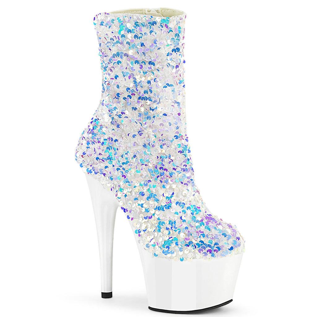 ADORE-1042SQ - White Multi Sequins Ankle Boots