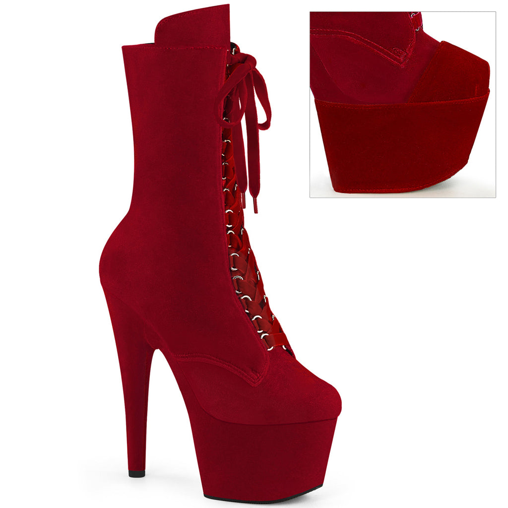 ADORE-1045VEL - Red Velvet Boots w/ Matching Protectors
