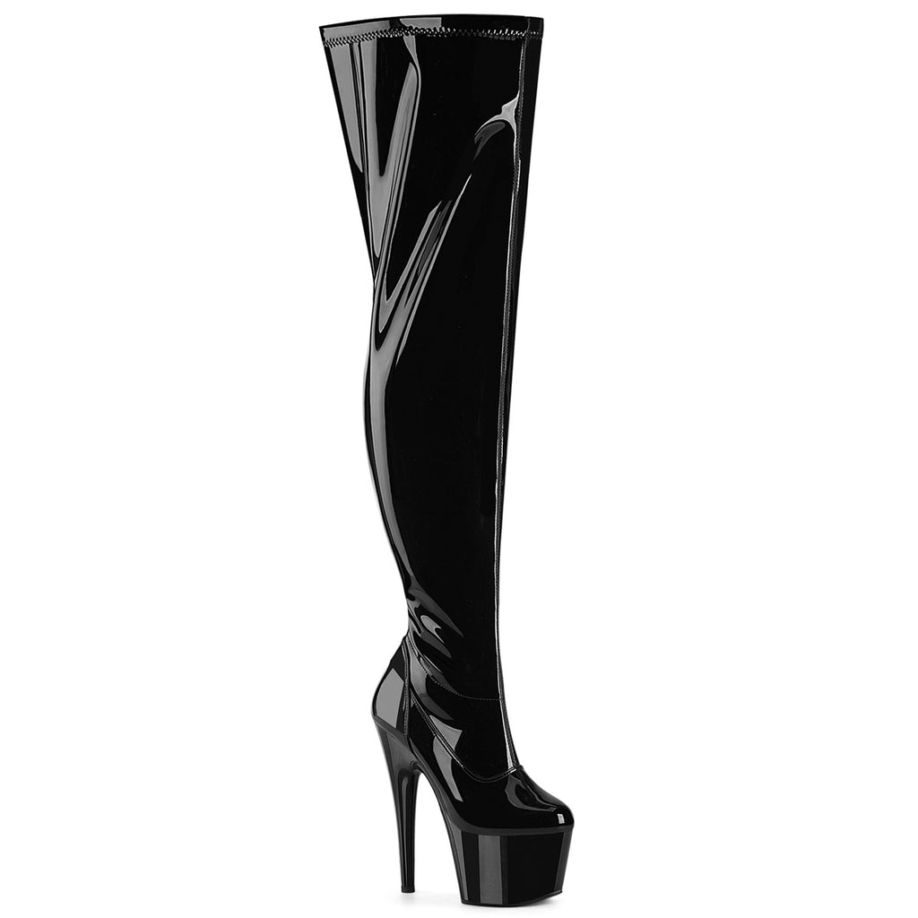 ADORE-3000WCF - Black Stretch Patent WIDE CALF Thigh Boots