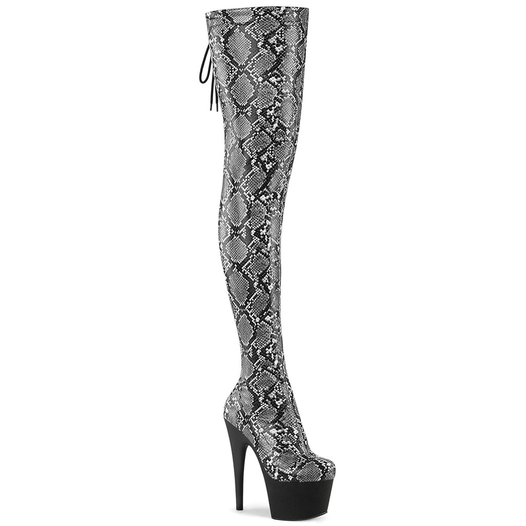 ADORE-3008SP-BT - Grey-Black Snake Print Thigh Boots