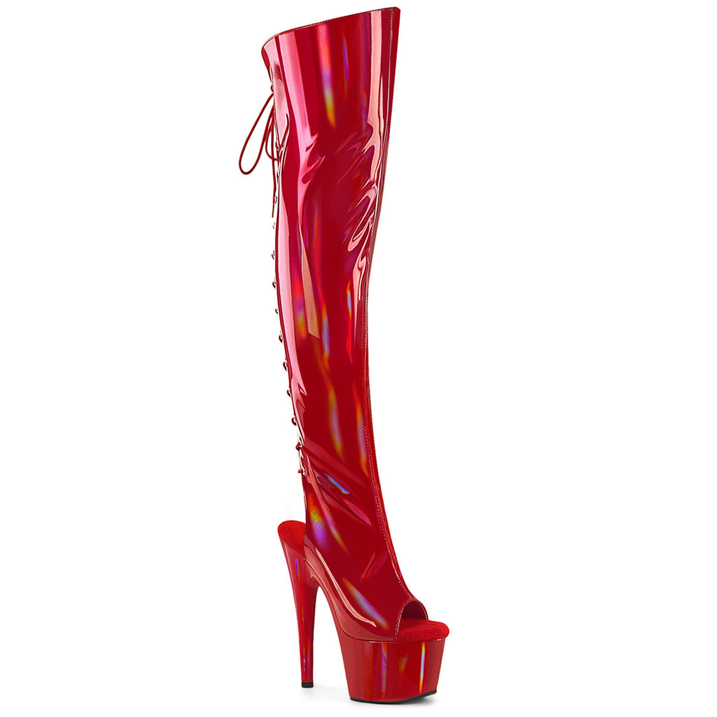 ADORE-3019HWR - Red Stretch Holo Thigh Boots