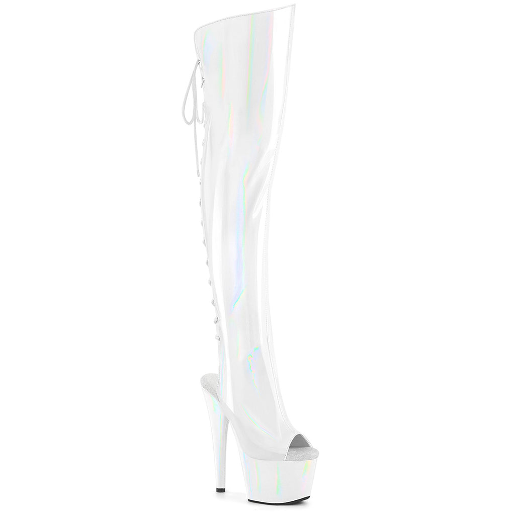 ADORE-3019HWR - White Stretch Holo Thigh Boots